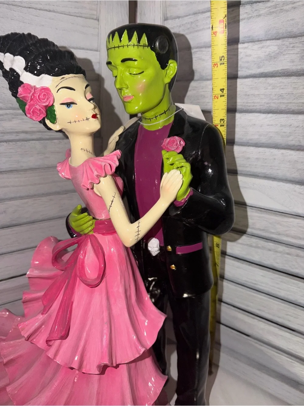 Dancing Pink Bride and Frankenstein Groom Figurine - Halloween Decor